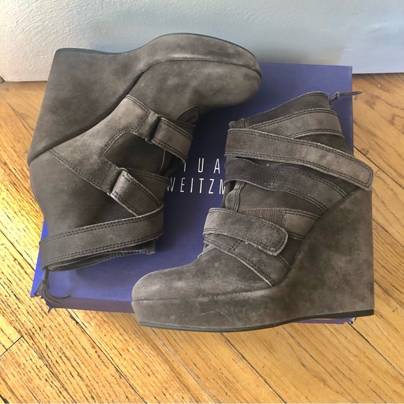 Stuart Weitzman Wild Child Suede Wedge Wraparound Bootie - Picture 8 of 16
